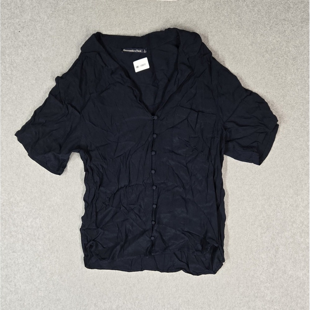 Abercrombie & Fitch Women Blouse L Navy Button V-Neck Front Boho Fairy Witchy